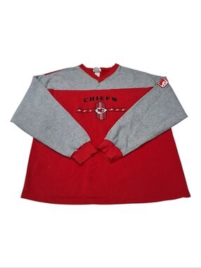 Kansas City Chiefs~VTG 1990s Mens NFL Team Pullover~Red Grey Embroidery~XLarge